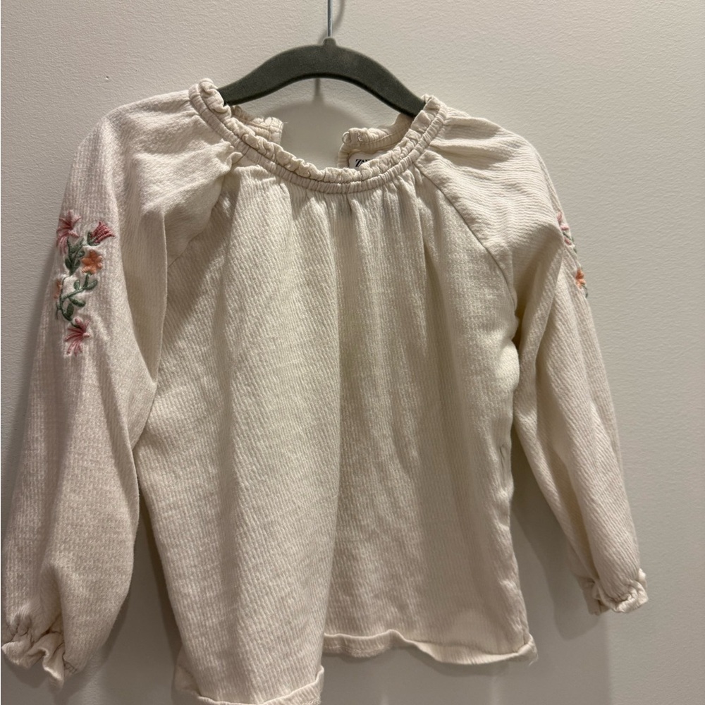 Zara Cream Kids Blouse with Floral Embroidery